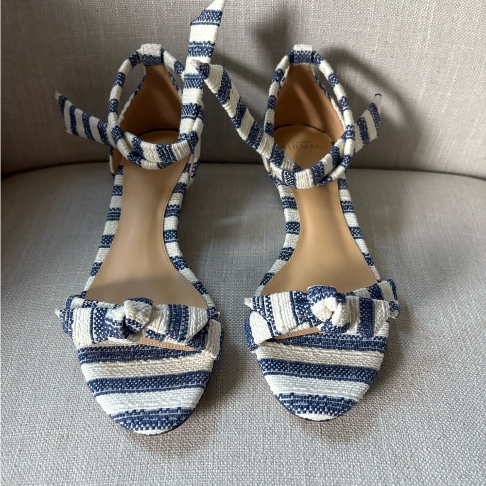 Alexandre Birman Navy and Cream Striped Sandals
